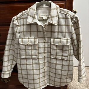 NWT Treasure & Bond Button down Y2K Shacket Jacket Women Cream Plaid size Large